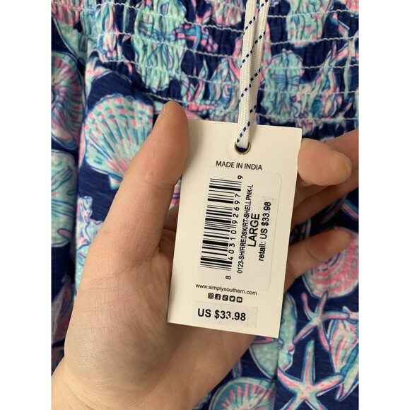 NWT Simply Southern Seashell Print 2-Piece Set Top & Skirt Blue/Pink- Size Large - Picture 11 of 14